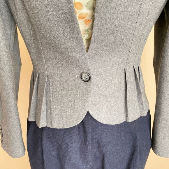 DAMAGED Vintage S Forecaster of Boston Wool Blazer Gray Pleated High Shoulders - Picture 3 of 10